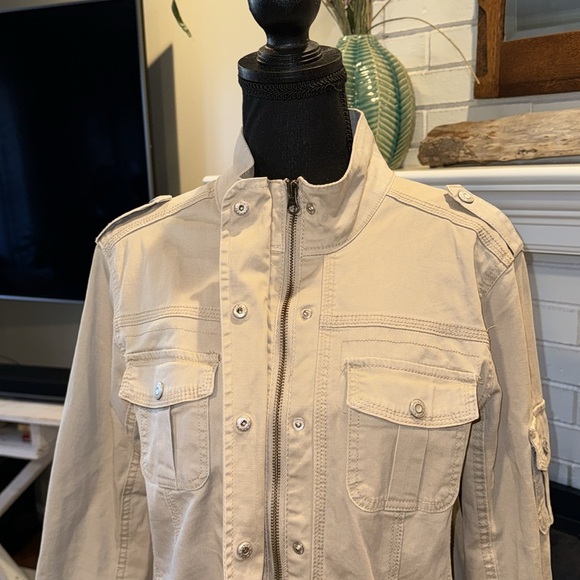 Awesome Kenzie Jeans Cream Colored Zip Fromt Denim Jacket Size Large - Picture 7 of 8